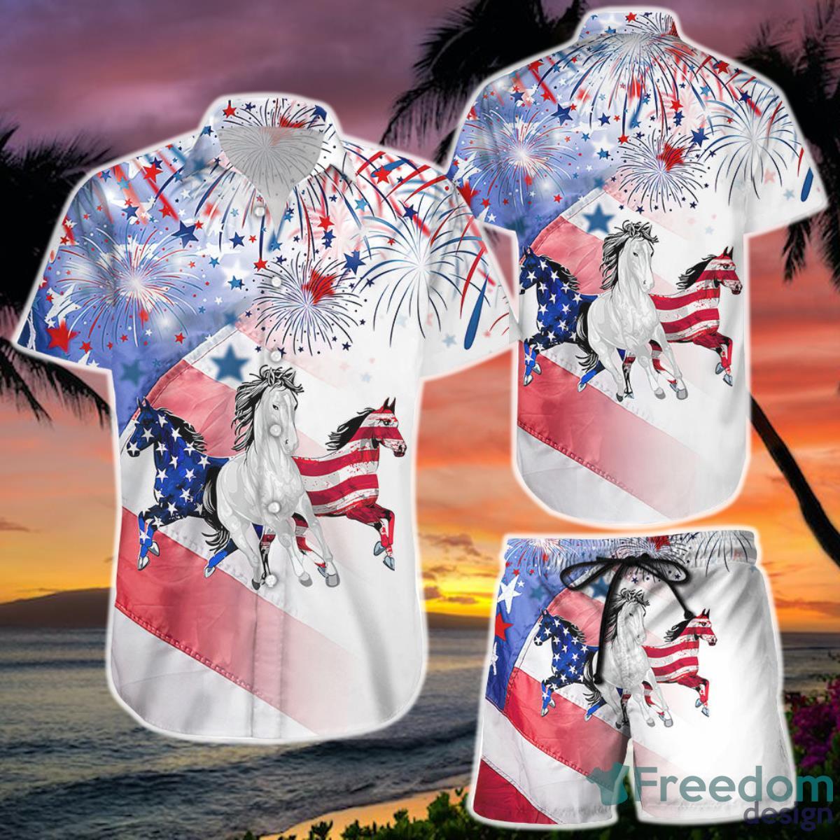 Horse With Firework 4th Of July Hawaii Shirt and Short Patriotic Gifts For Christmas Product Photo 1