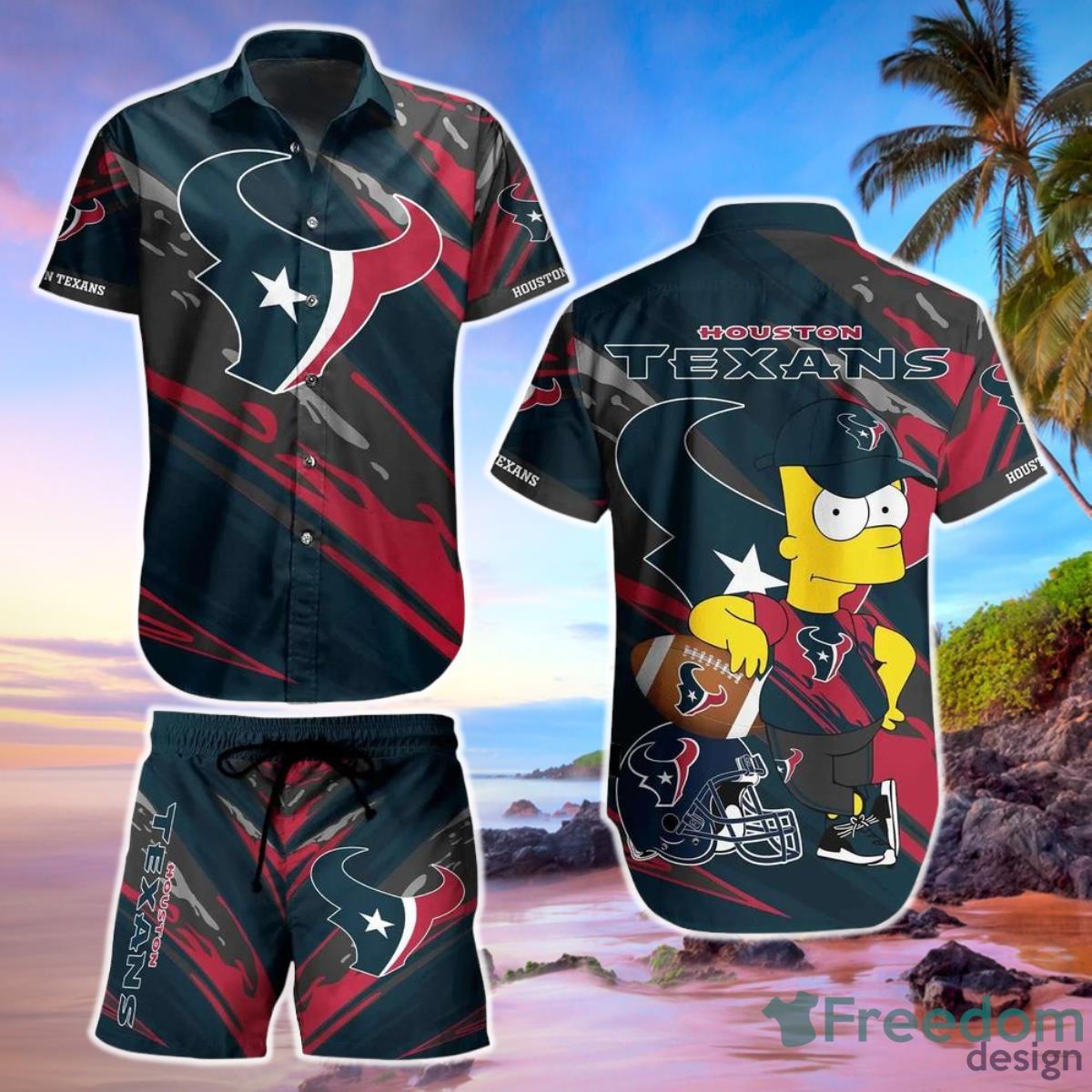 Houston Texans Football NFL Hawaiian Short Shirt Bart Simpson Summer Gift For Men Women Fans Product Photo 1