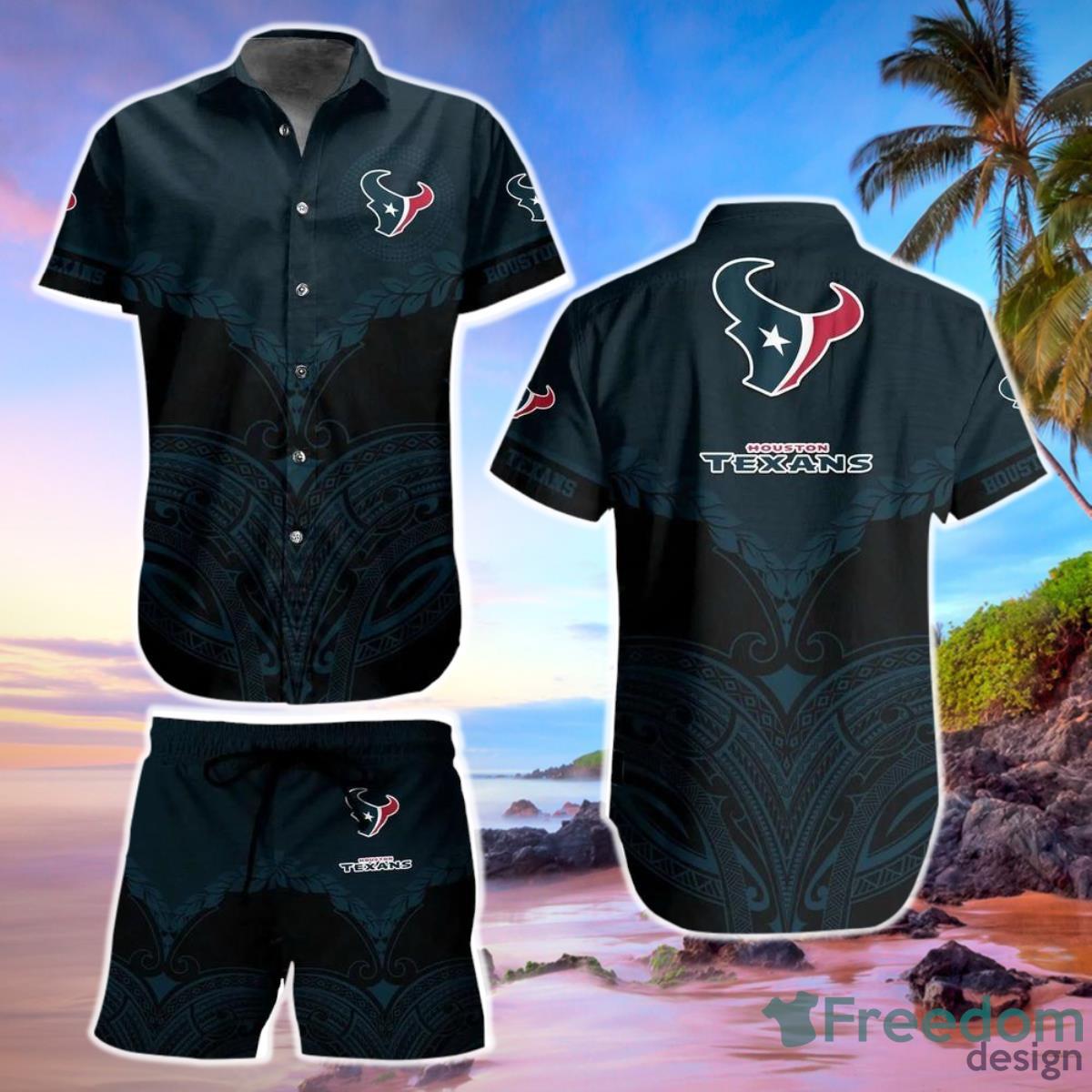 Houston Texans Football NFL Hawaiian Short Shirt Polynesian Pattern New Summer Product Photo 1