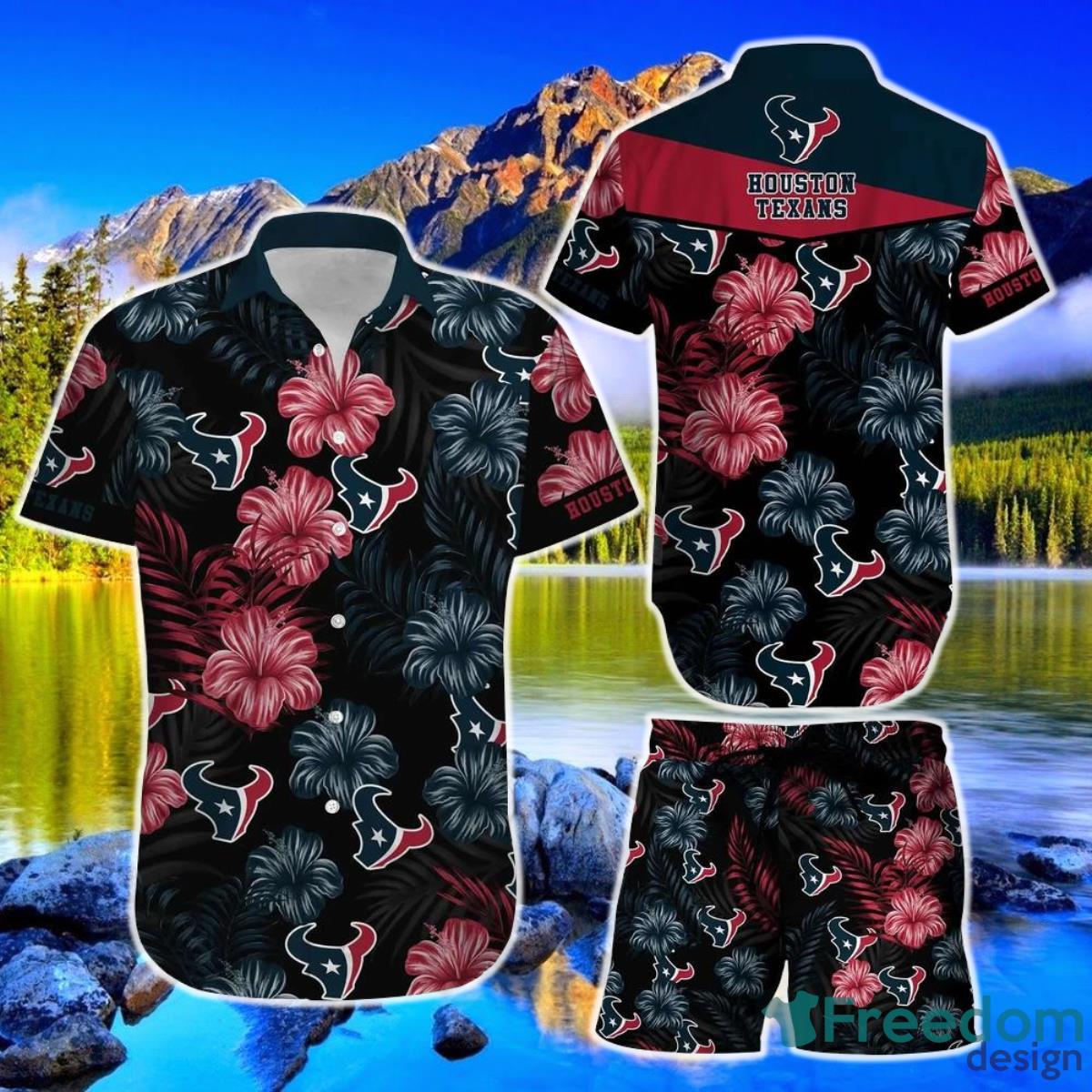 Houston Texans NFL Football Hawaiian Shirt Short Summer With Flower Graphic Retro Sunset Hawaii Product Photo 1