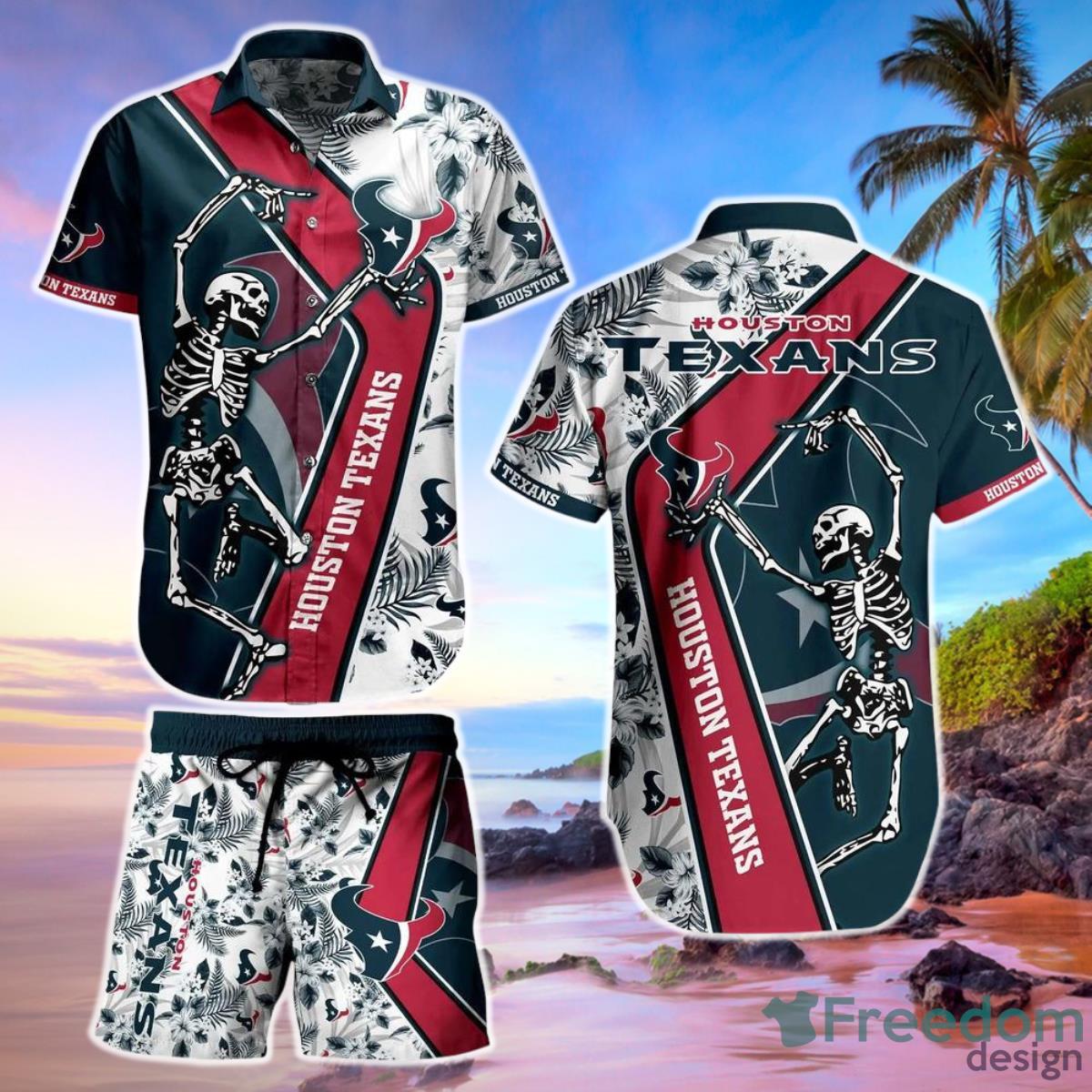 Houston Texans NFL Hawaiian Shirt and Short Sekeleton Design Hot Short Styles For Men Women Product Photo 1