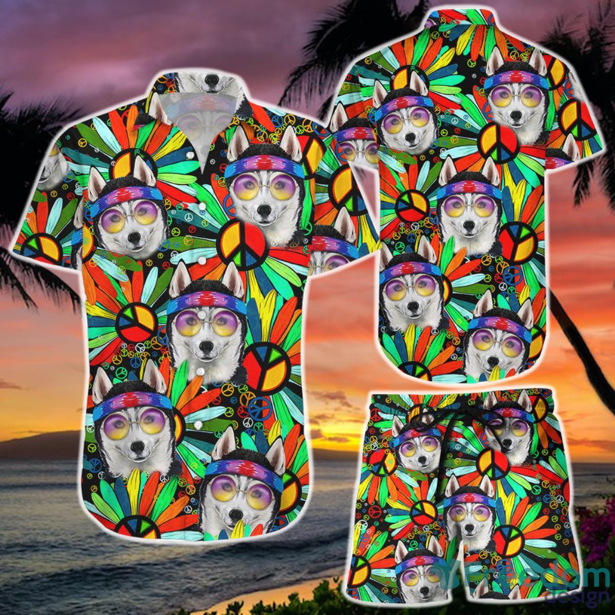 Husky Peace Flowers Wearing Glasses Hippie Hawaii Shirt and Short Ocean Themed Gifts Ideas Product Photo 1