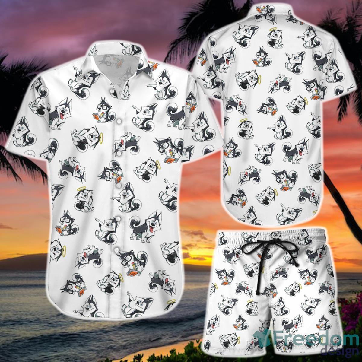 I Love Husky Tropical Hawaii Shirt and Short Presents For Husky Lovers Product Photo 1