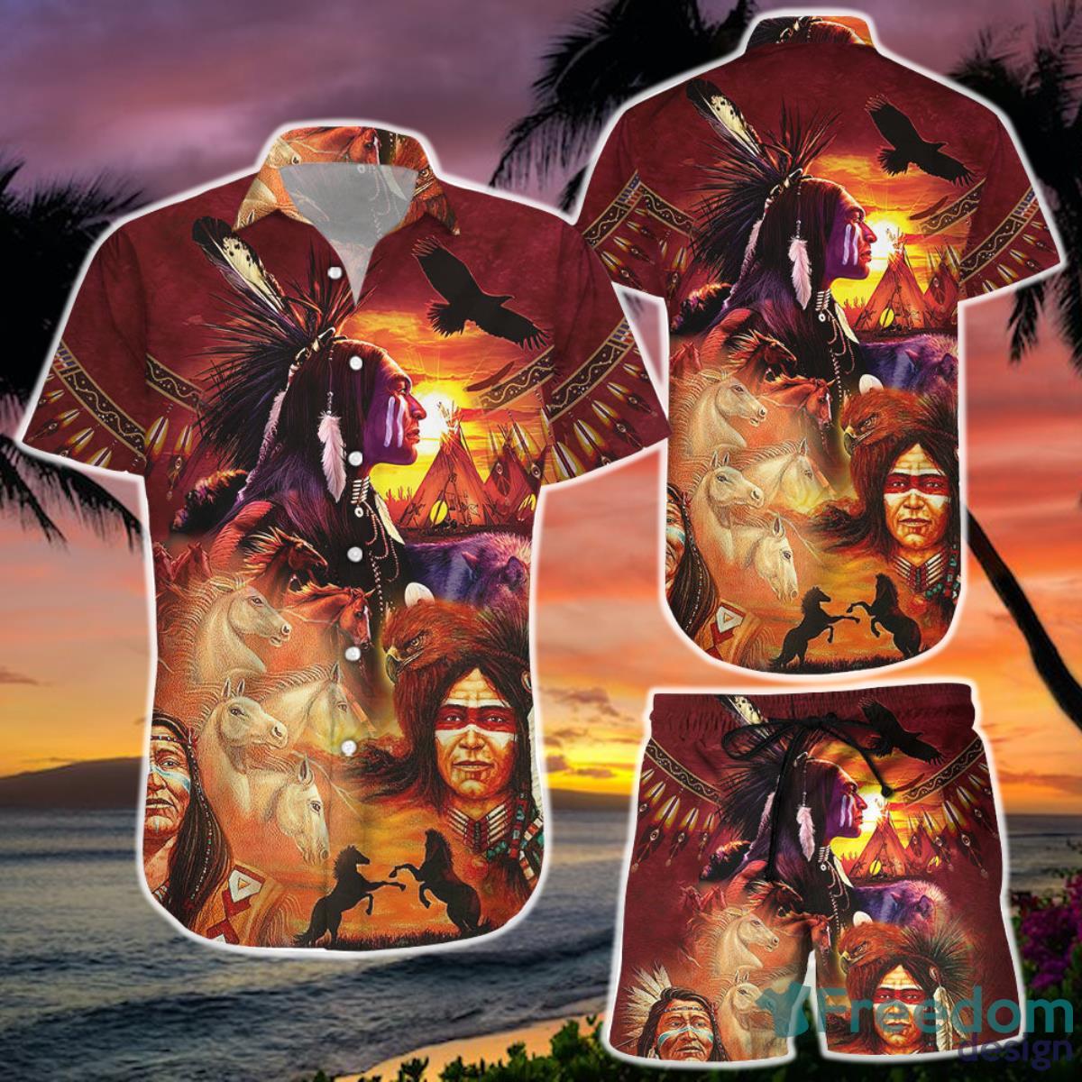 Indian Women With Horses At Sunset Hawaii Shirt and Short Native American Inspired Gifts Product Photo 1