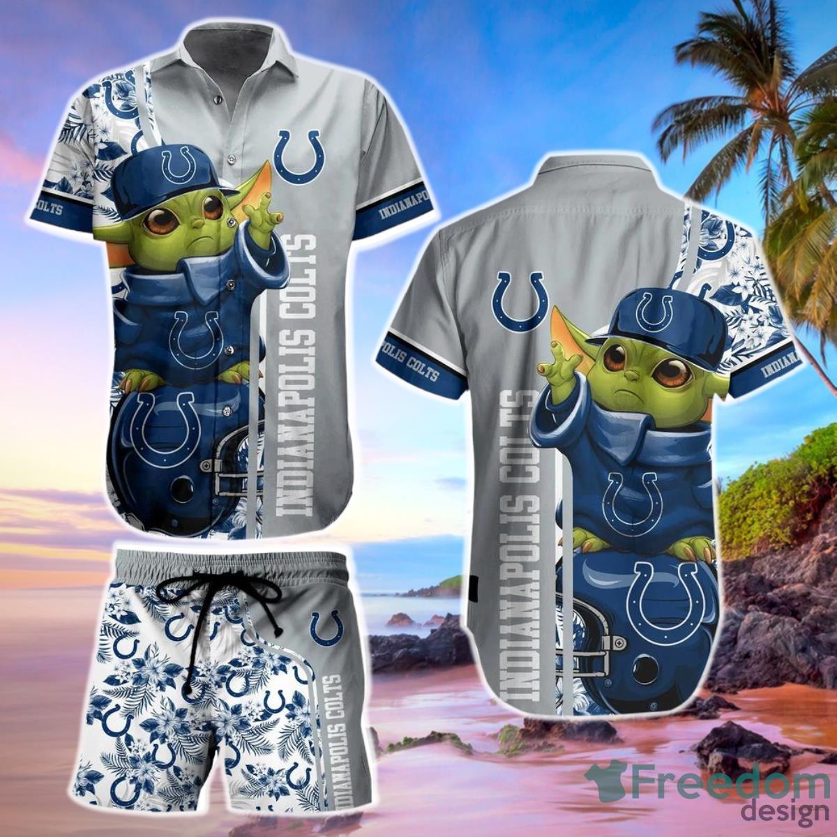 Indianapolis Colts NFL Team Logo Baby Yoda Hawaiian Shirt