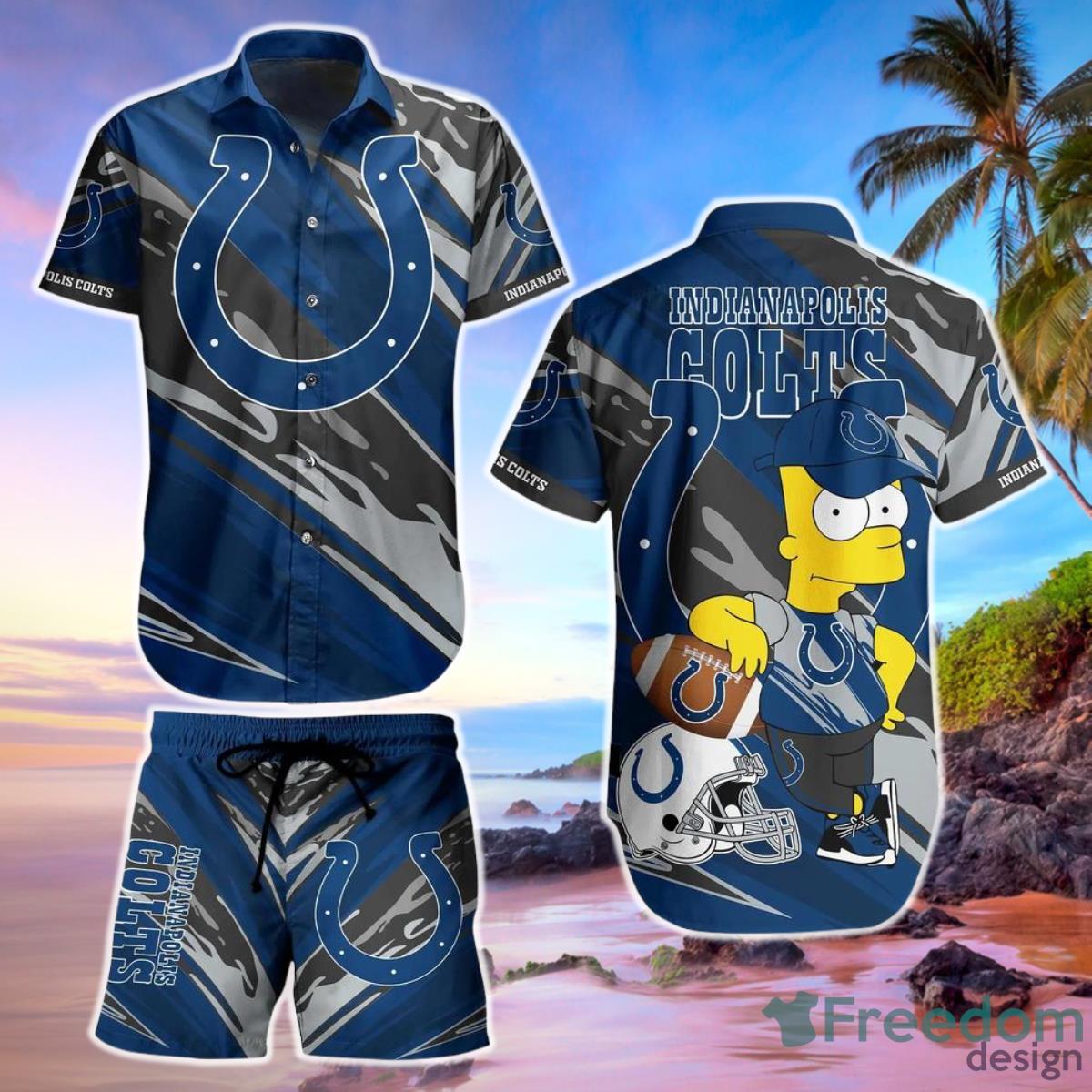 Indianapolis Colts Football NFL Hawaiian Short Shirt Bart Simpson Summer Product Photo 1