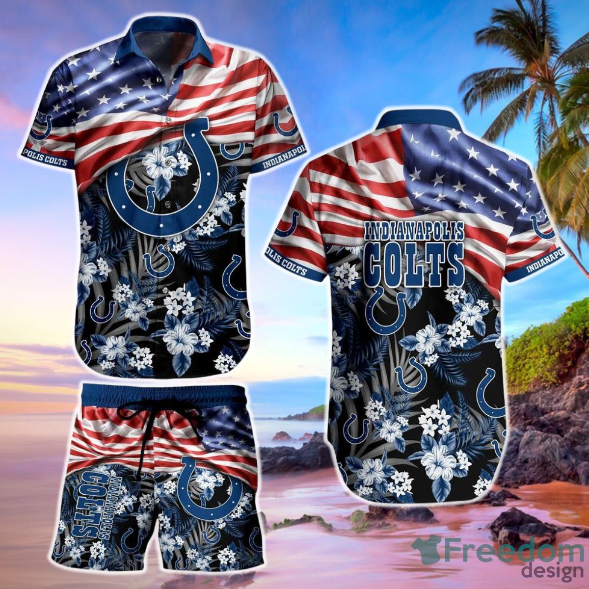 Indianapolis Colts NFL Hawaiian Shirt And Short Summer Tropical Pattern US Flag Best Gift For Sports Enthusiast Product Photo 1