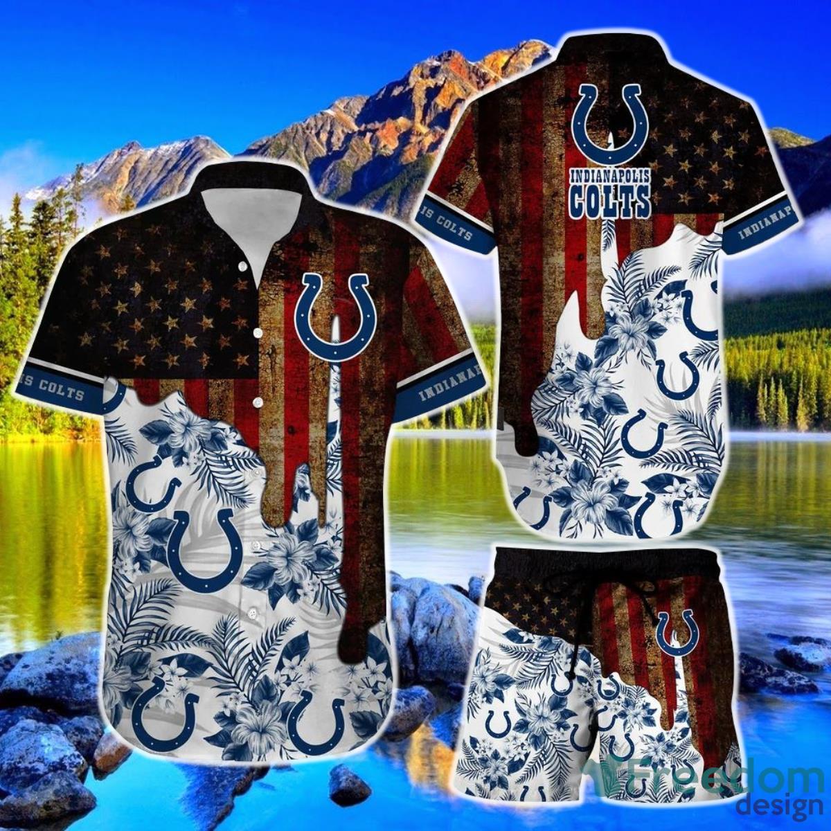 Indianapolis Colts NFL Hawaiian Shirt And Short Summer Vintage US Flag Product Photo 1