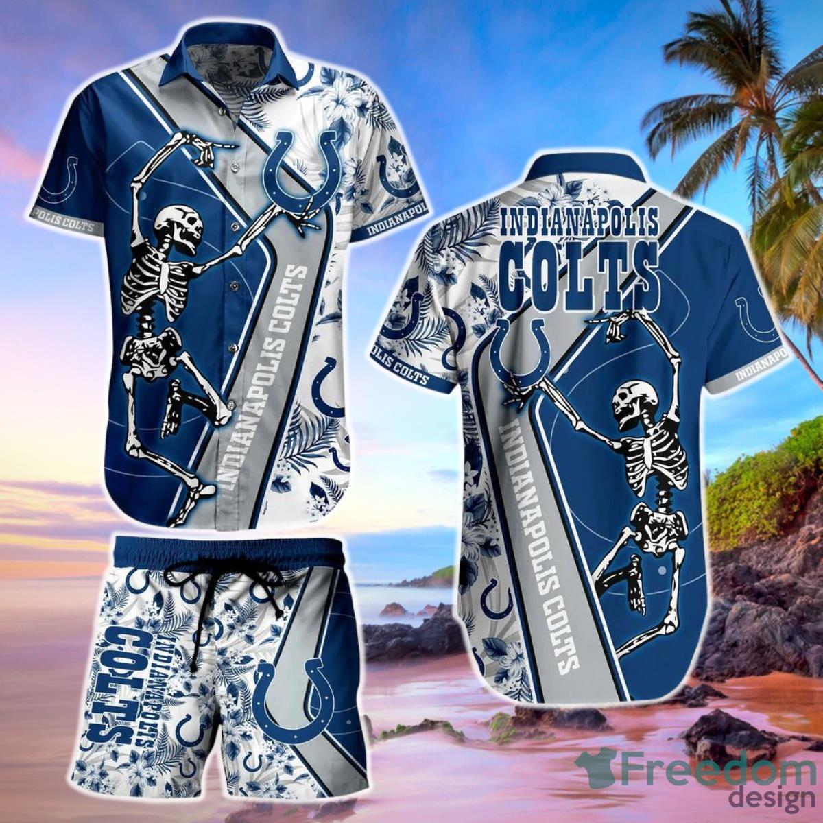 Indianapolis Colts NFL Hawaiian Shirt Anf Short Sekeleton Design