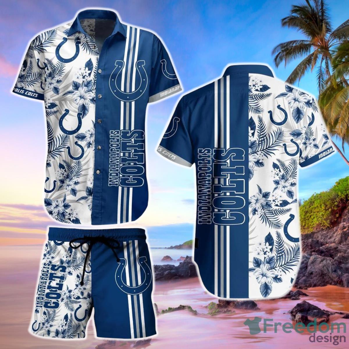 Indianapolis Colts NFL Hawaiian Short Shirt Tropical Pattern Summer Product Photo 1