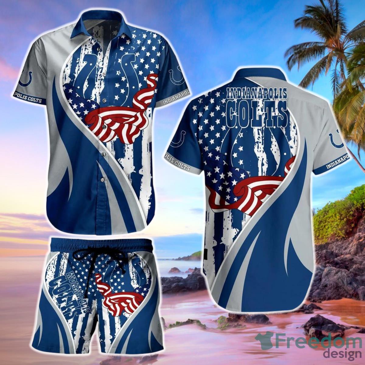 Indianapolis Colts NFL Hawaiian Short Shirt Vintage US Flag Graphic Summer Gift For Fan NFL Product Photo 1