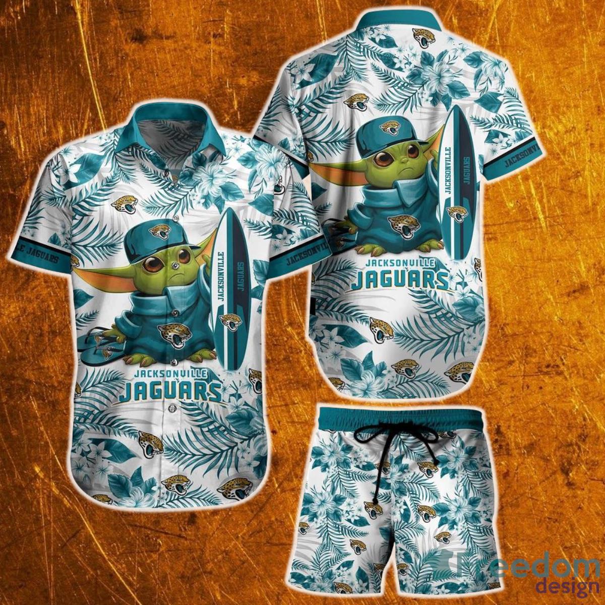 Jacksonville Jaguars Nfl Baby Yoda Hawaiian Shirt And Short Style Tropical Pattern Summer Product Photo 1