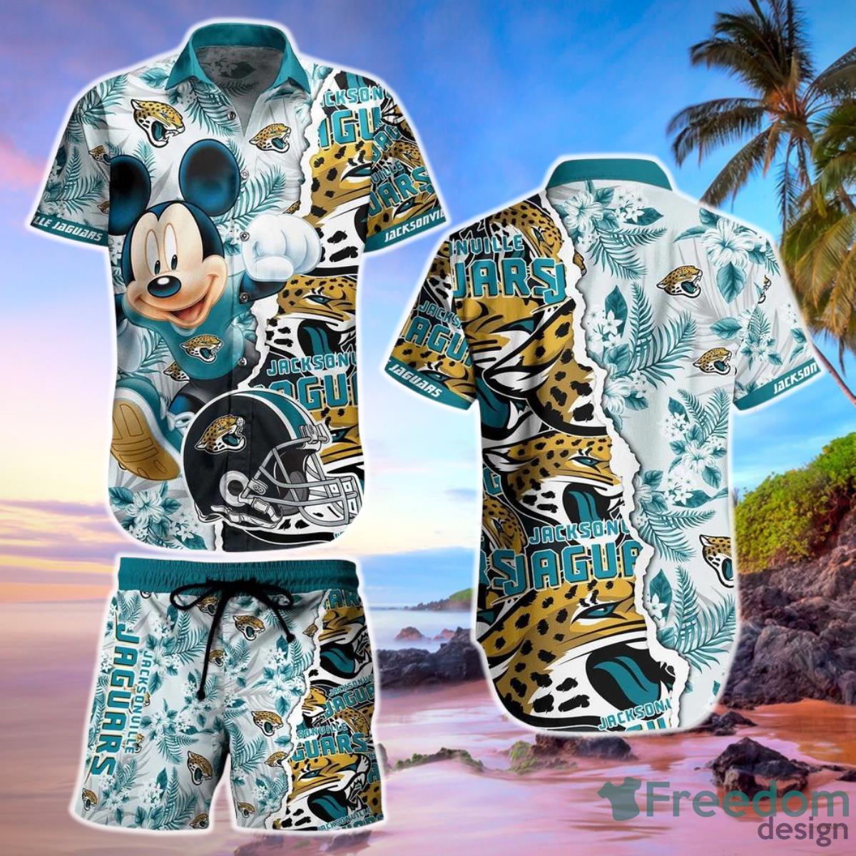 Jacksonville Jaguars Nfl Hawaiian Shirt And Short Mickey Graphic Tropical 3D Printed Gift For Men Women Product Photo 1