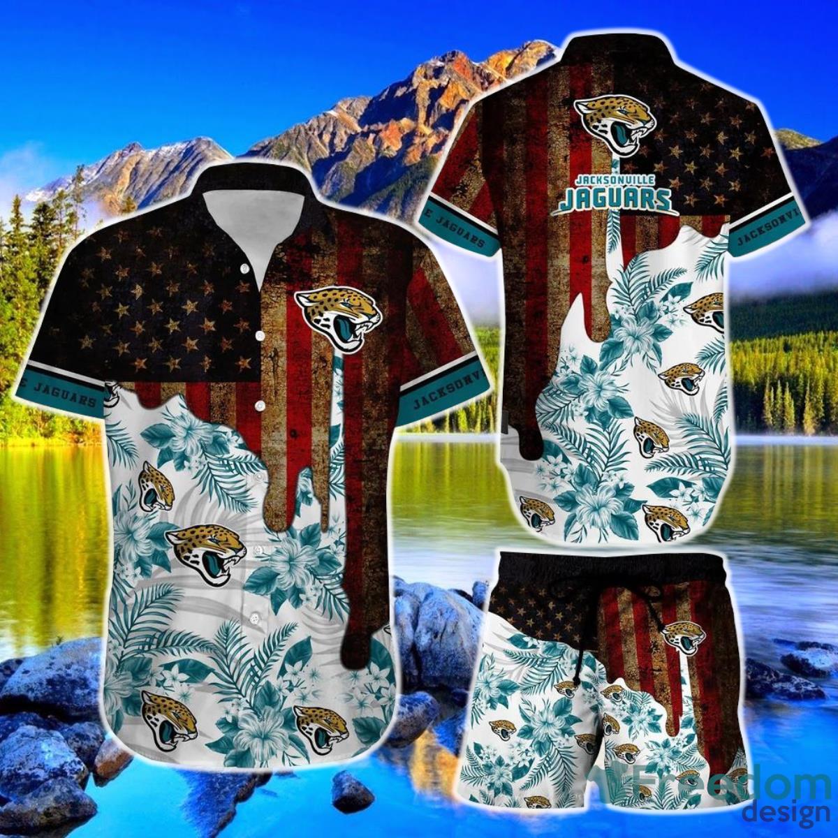 Jacksonville Jaguars Nfl Hawaiian Shirt And Short Summer Vintage Us Flag Product Photo 1