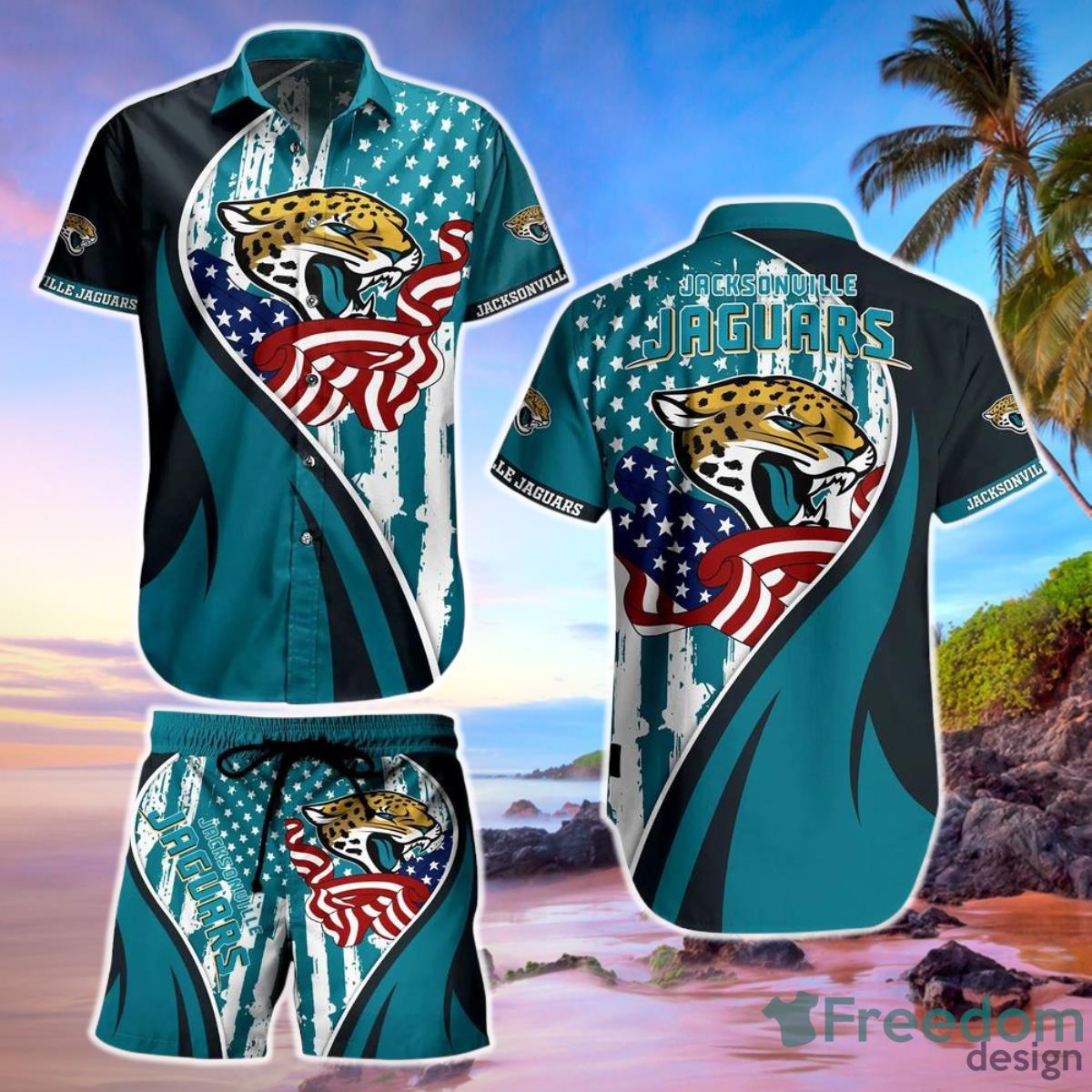 Jacksonville Jaguars Nfl Hawaiian Shirt and Short Vintage Us Flag Graphic Summer Gift For Fan Nfl Product Photo 1