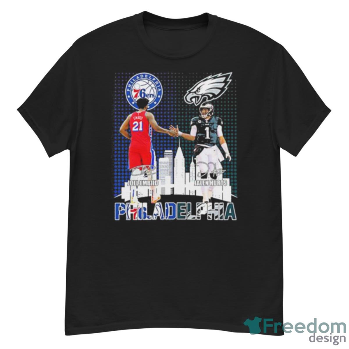 Joel Embiid And Jalen Hurts MVP Philadelphia 76ers And Eagles 2023 Signatures Shirt - G500 Men’s Classic T-Shirt