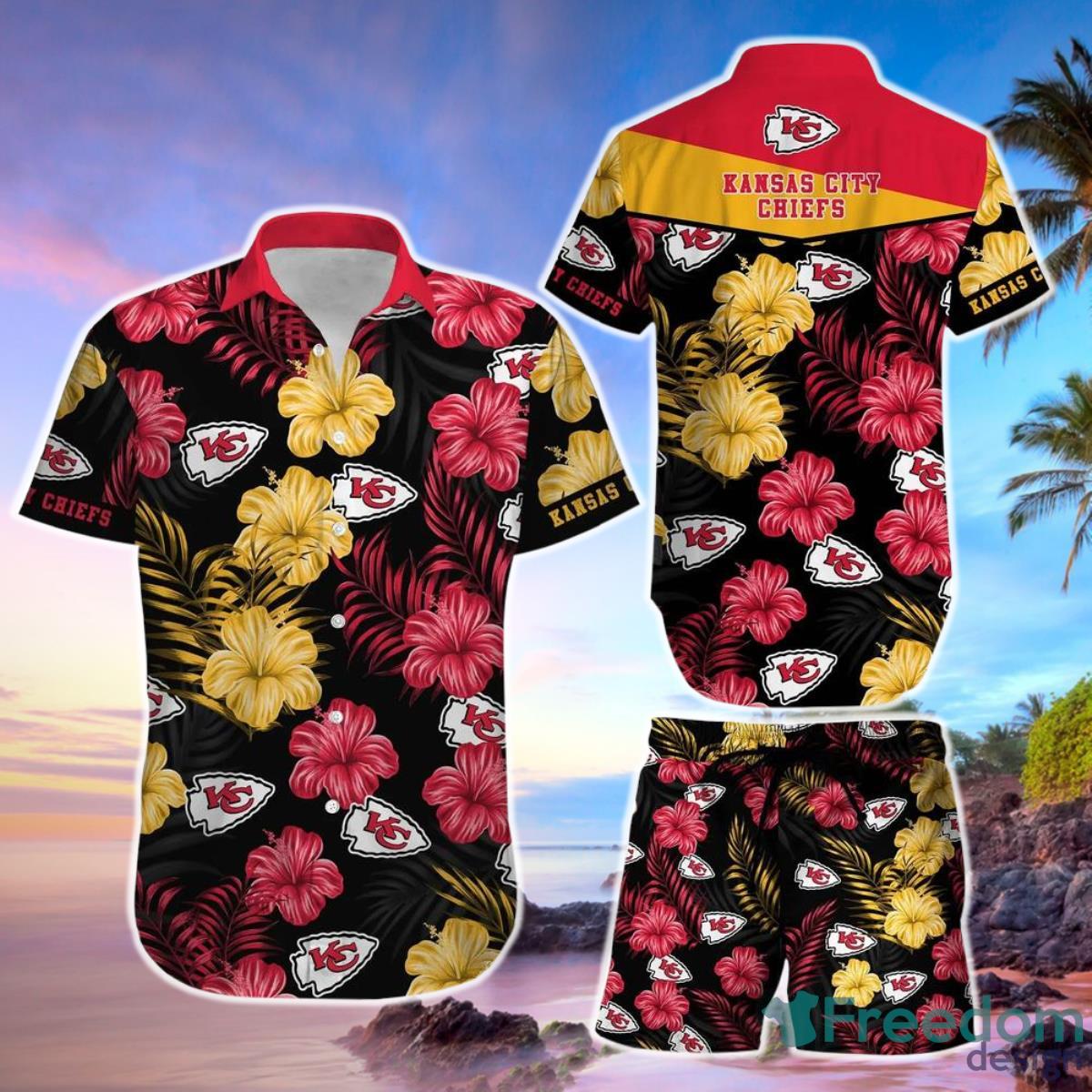 Kansas City Chiefs Nfl Football Hawaiian Shirt Short Summer With Flower Graphic Retro Sunset Hawaii Product Photo 1