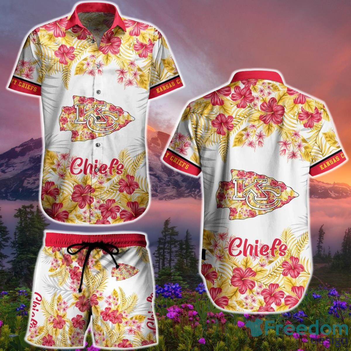 Kansas City Chiefs Nfl Hawaiian Graphic Flower Tropical Pattern Summer Shirt and Short Style Product Photo 1