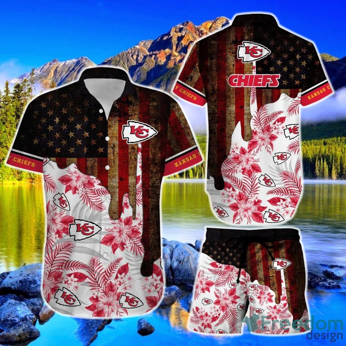 Kansas City Chiefs Nfl Hawaiian Shirt And Short Summer Vintage Us Flag Best Gift For Men Women Product Photo 1