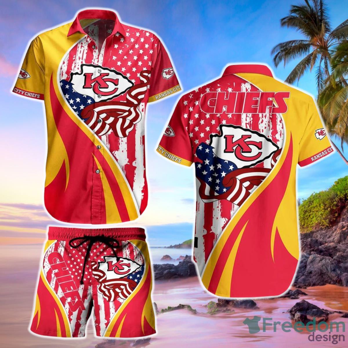 Kansas City Chiefs Nfl Hawaiian Shirt Vintage Us Flag Graphic Summer Gift For Men Women Fan Nfl Product Photo 1