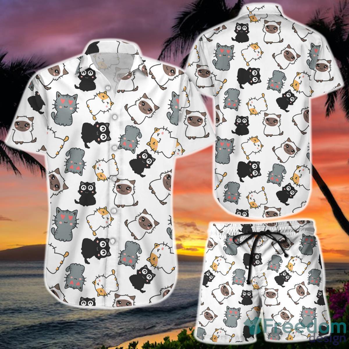 Kitten Hawaiian Shirt And Short Cute Kitten Pattern Button Down Shirt Gifts For Cat Owners Product Photo 1