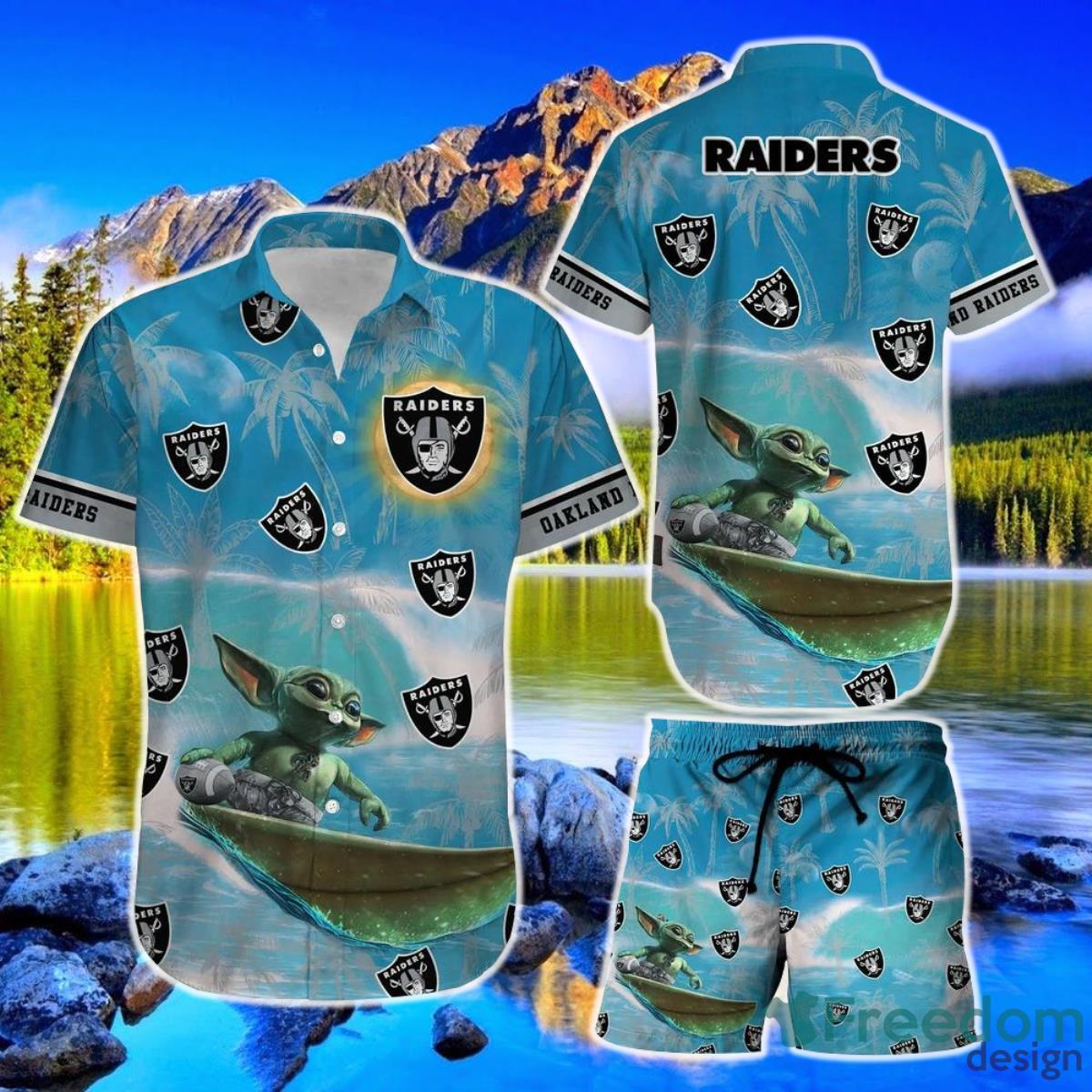 Las Vegas Raiders Footbal NFL Baby Yoda Hawaiian Shirt And Short Style Summer Product Photo 1