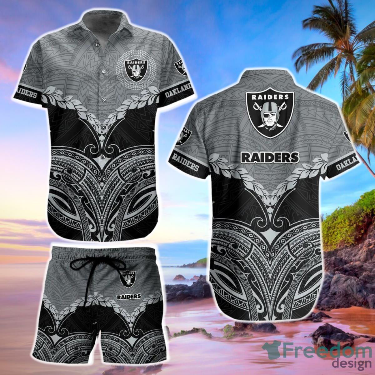 Las Vegas Raiders Football NFL Hawaiian Shirt and Short Polynesian Pattern New Summer Product Photo 1