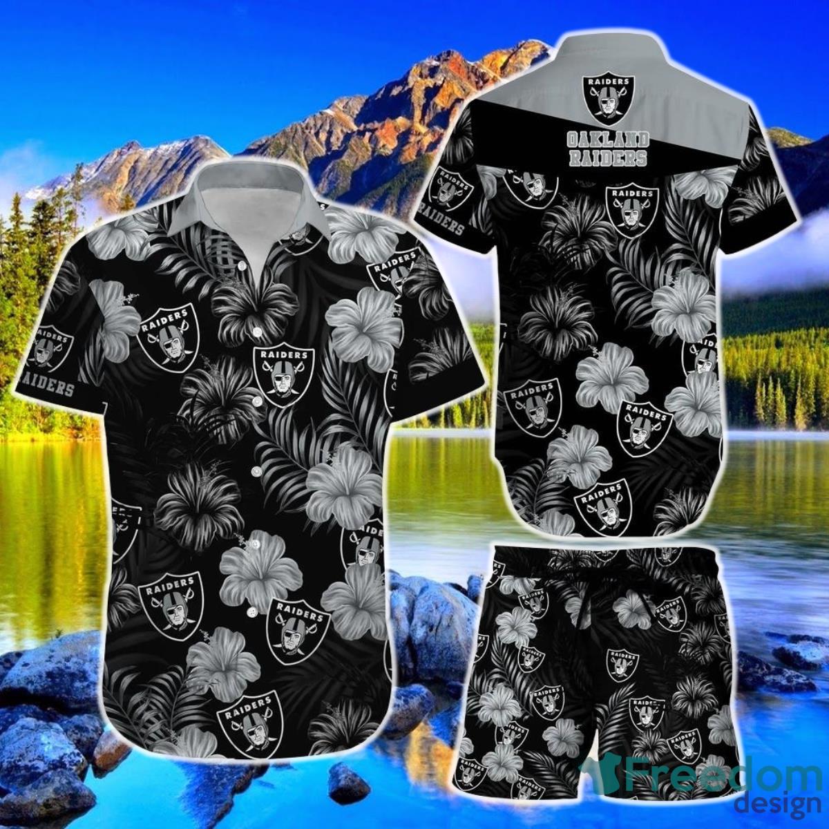 Las Vegas Raiders NFL Football Hawaiian Shirt Short Summer With Flower Graphic Retro Sunset Hawaii Product Photo 1