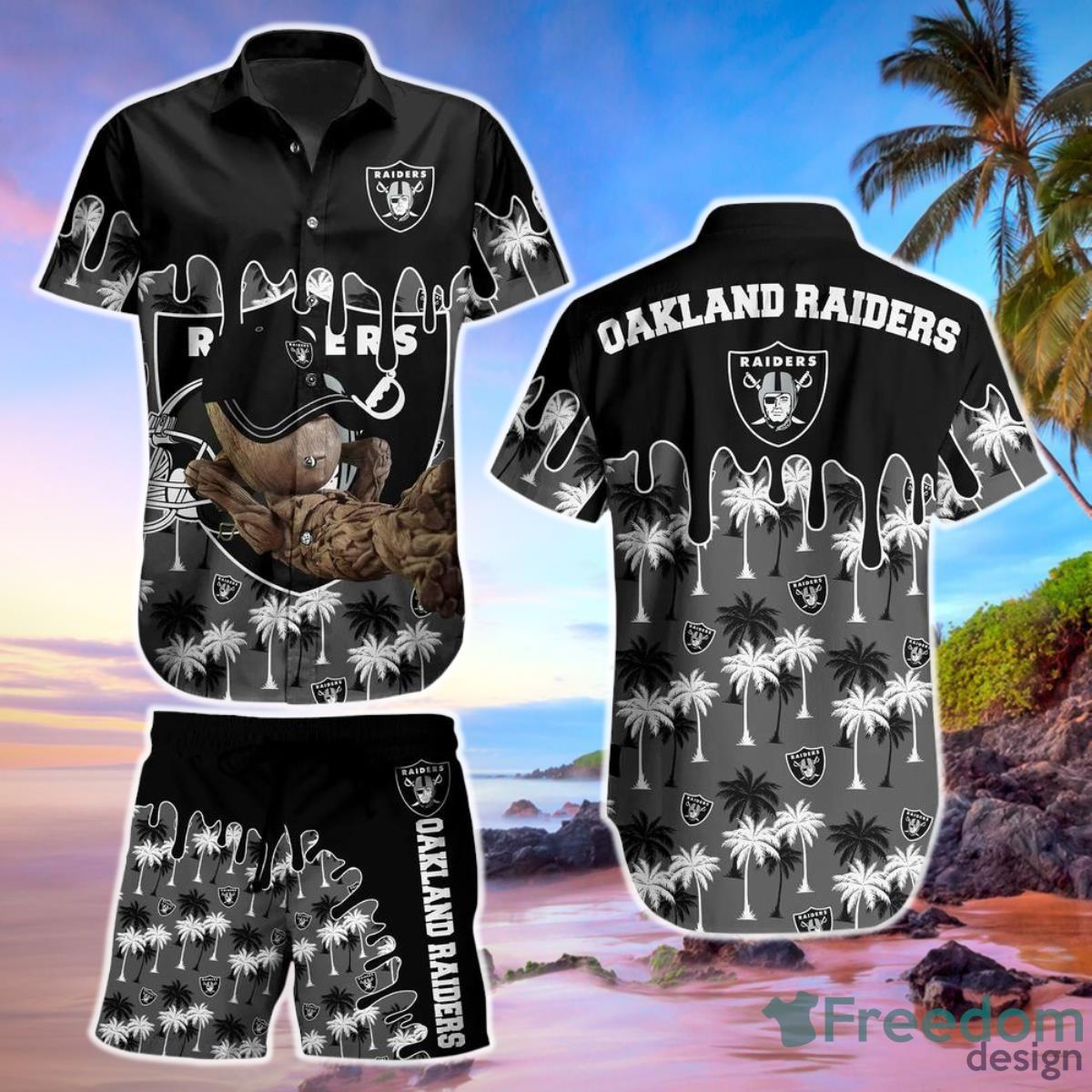 Las Vegas Raiders NFL Hawaiian Shirt and Short Groot Graphic New Summer Perfect Best Gift Ever Product Photo 1