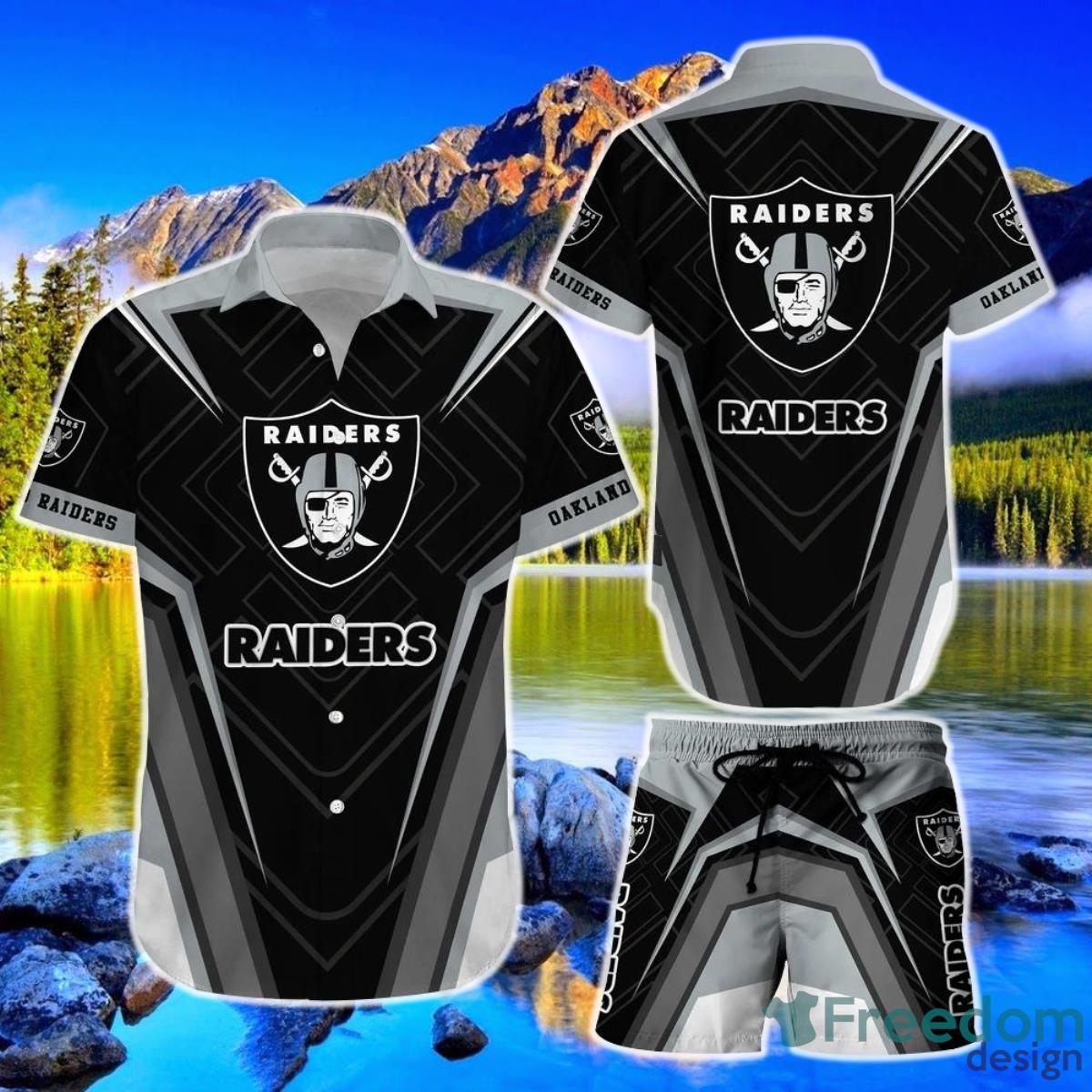 Las Vegas Raiders NFL Hawaiian Shirt And Short New Summer Button Down Product Photo 1