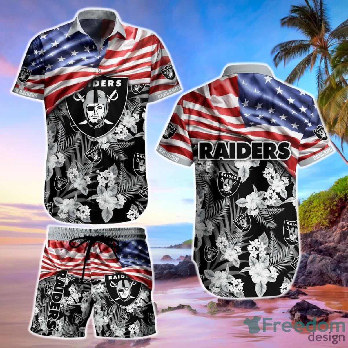 Las Vegas Raiders NFL Hawaiian Shirt And Short Summer Tropical Pattern US Flagt Product Photo 1