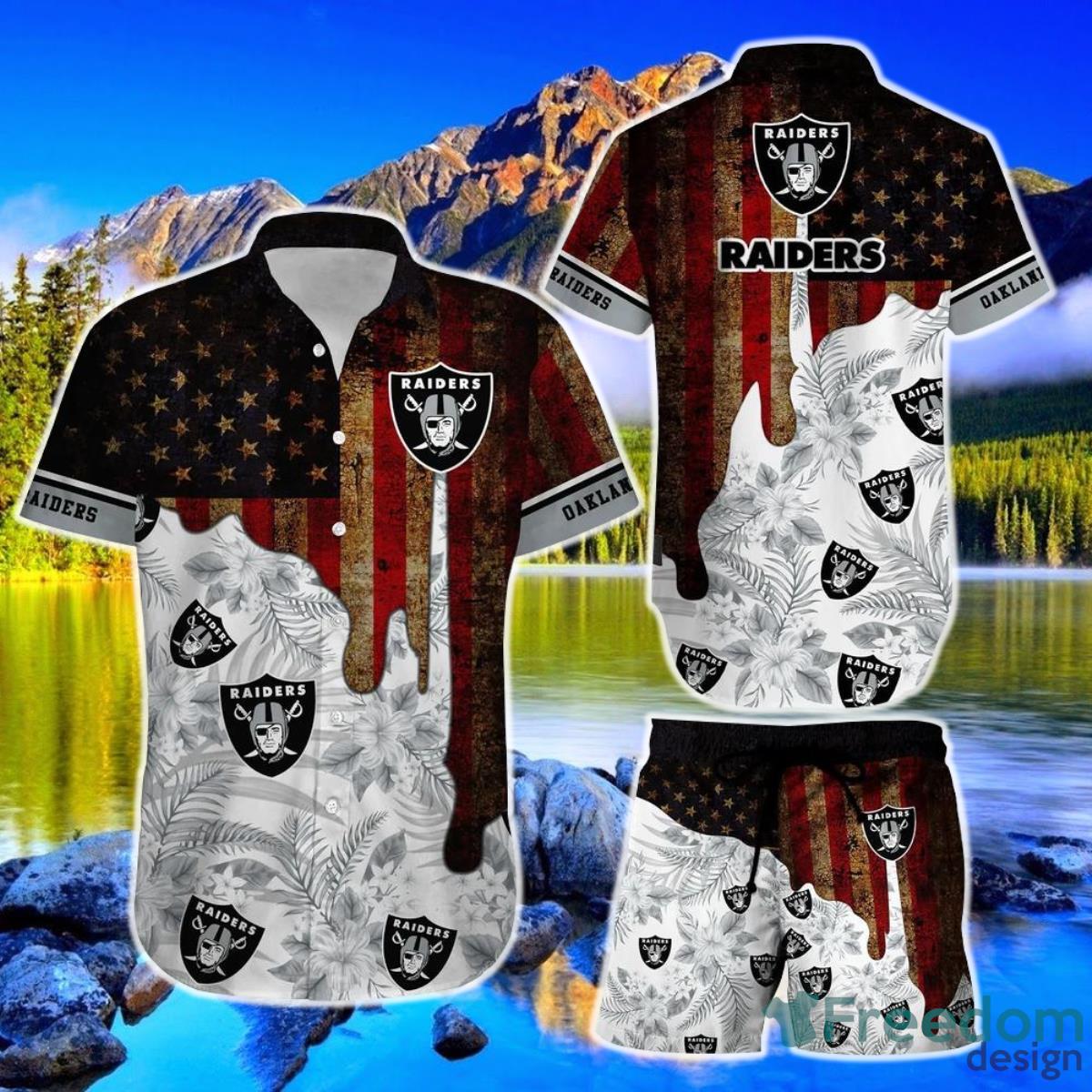 Las Vegas Raiders NFL Hawaiian Shirt And Short Summer Vintage US Flag Product Photo 1