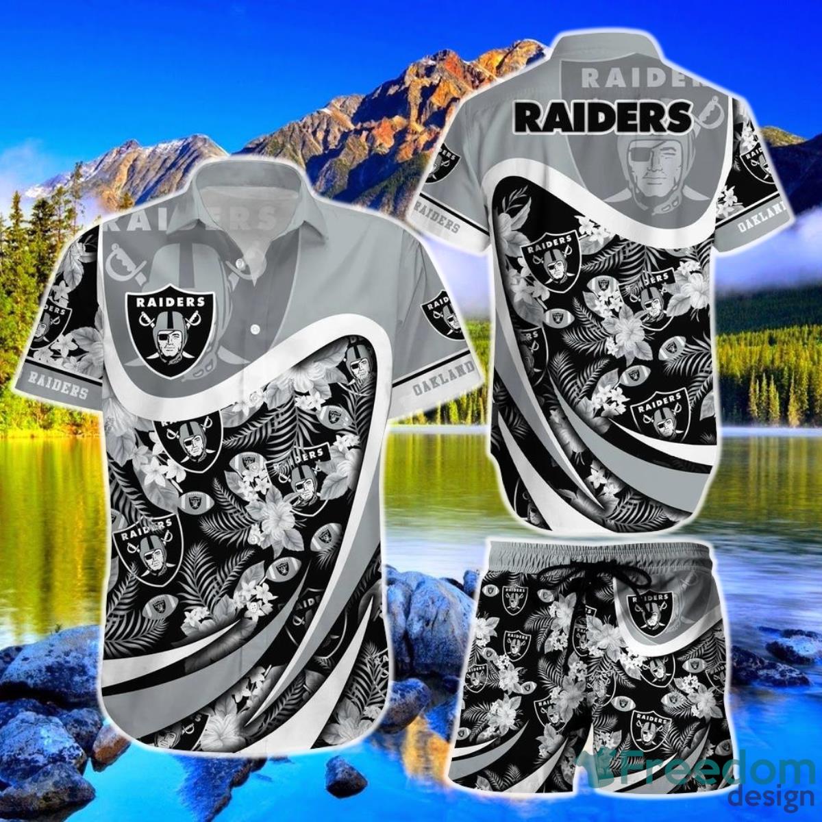 Las Vegas Raiders NFL Hawaiian Shirt And Short Tropical Pattern Beach Product Photo 1