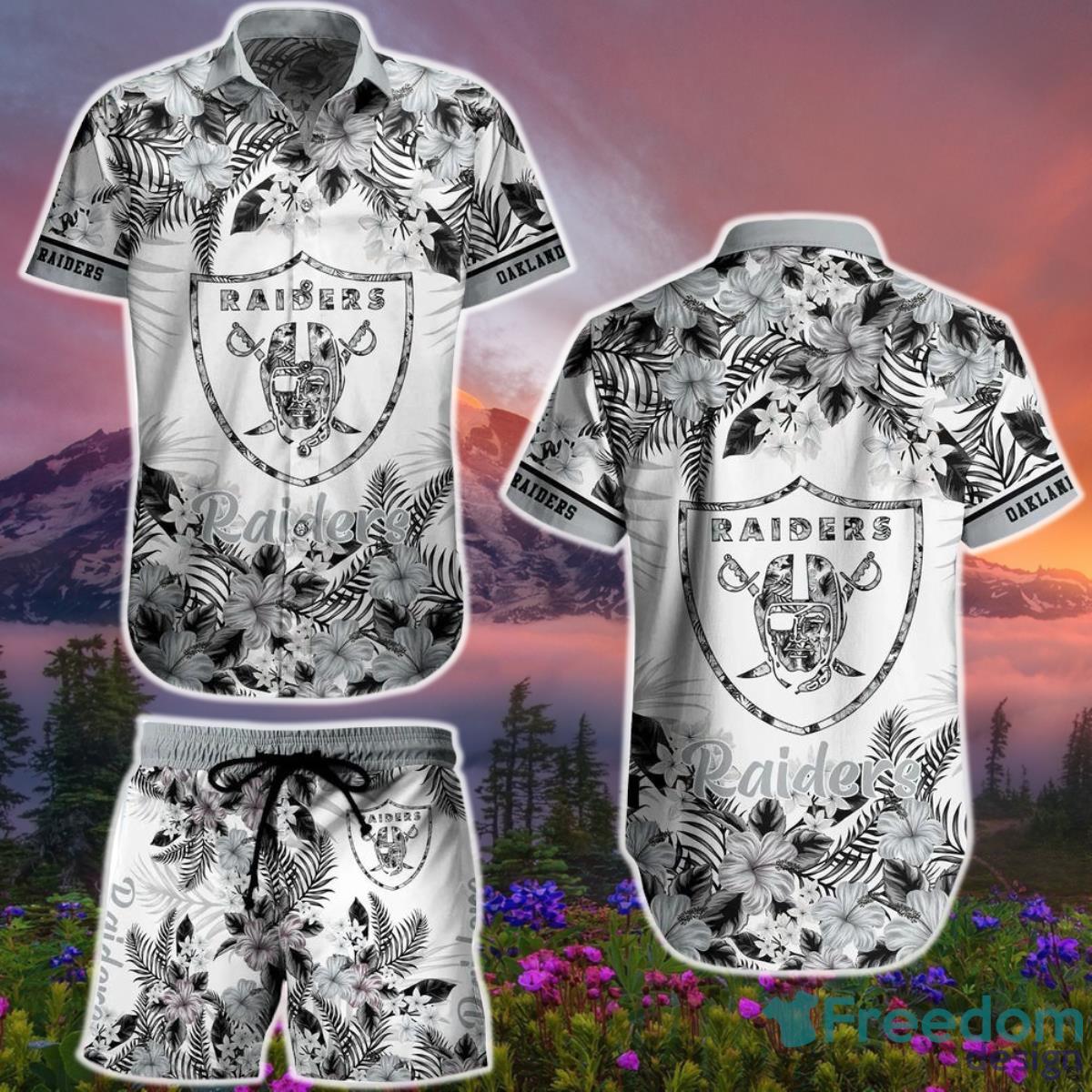 Las Vegas Raiders NFL HawaiianShirt And Short Graphic Flower Tropical Pattern Summer Product Photo 1