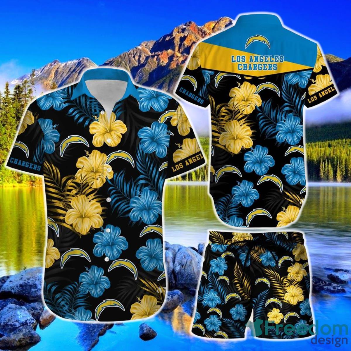 Los Angeles Chargers NFL Football Hawaiian Shirt Short Summer With Flower Graphic Retro Sunset Hawaii Product Photo 1