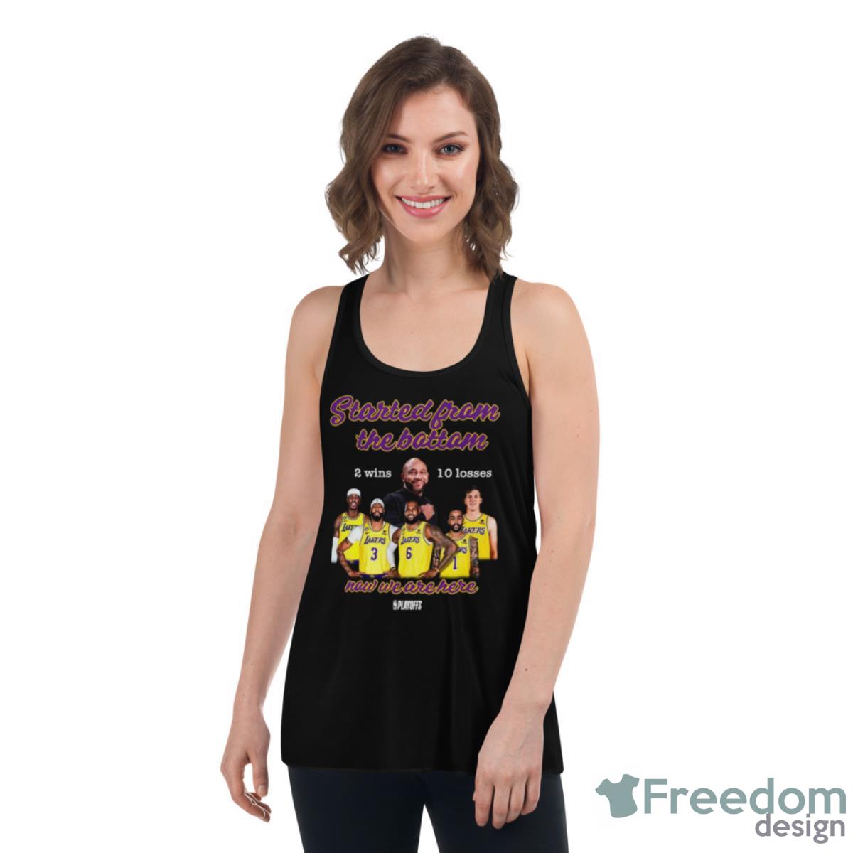Los Angeles Lakers Started From The Bottom Now We Are Here 2 Wins 10 Losses T Shirt - Womens Flowy Racerback Tank Los Angeles Lakers Started From The Bottom Now We Are Here 2 Wins 10 Losses T Shirt - Womens Flowy Racerback Tank