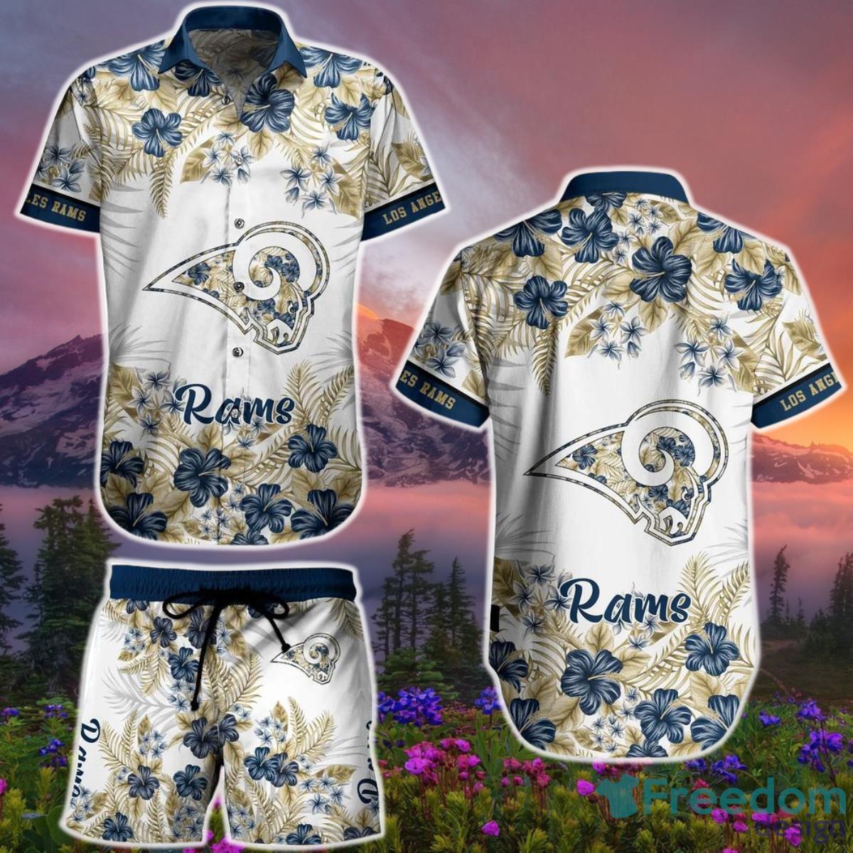 Los Angeles Rams NFL Hawaiian  Shirt And Short Graphic Flower Tropical Pattern Summer Product Photo 1