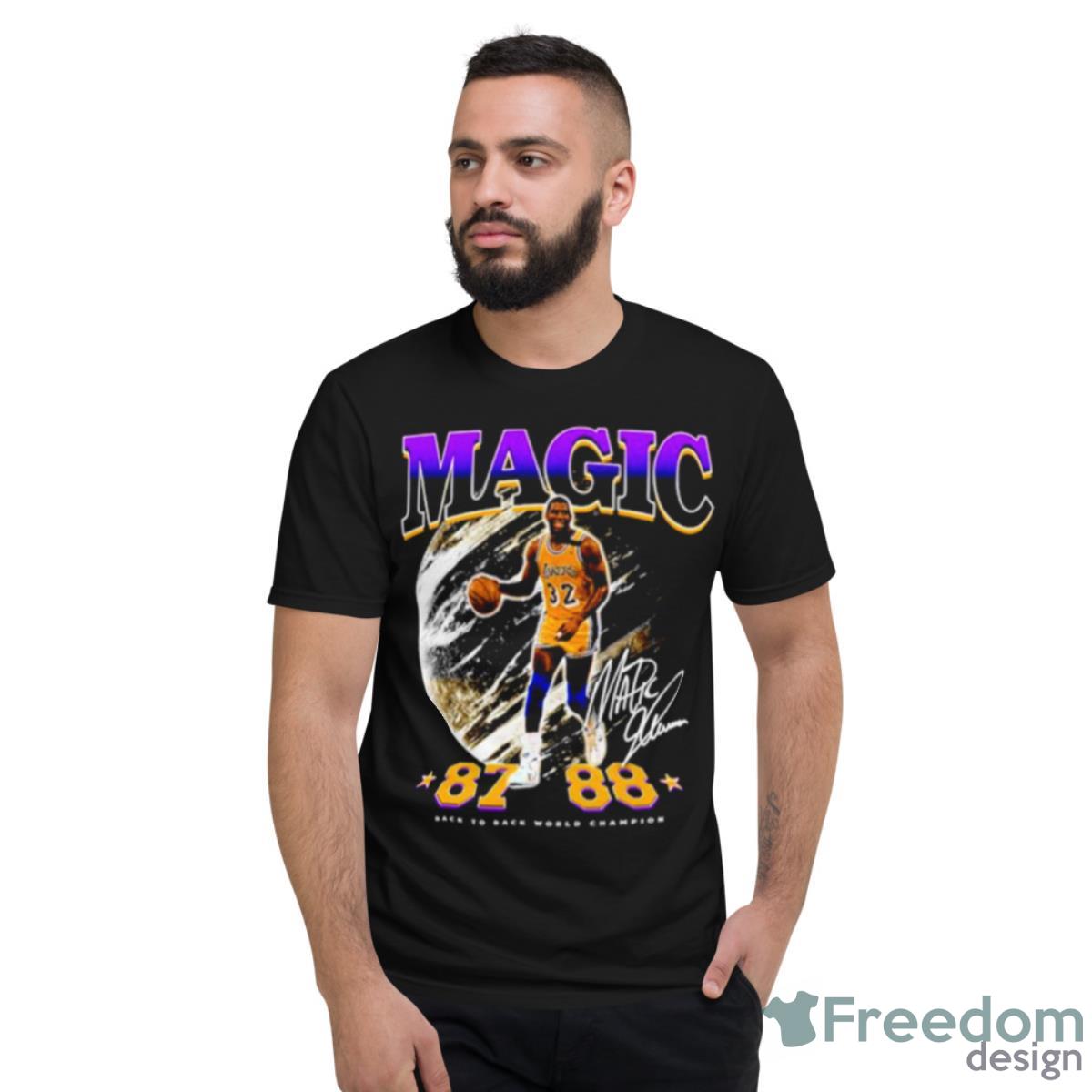 Magic Johnson 87 88 Back To Back World Champion Signature Shirt - Short Sleeve T-Shirt