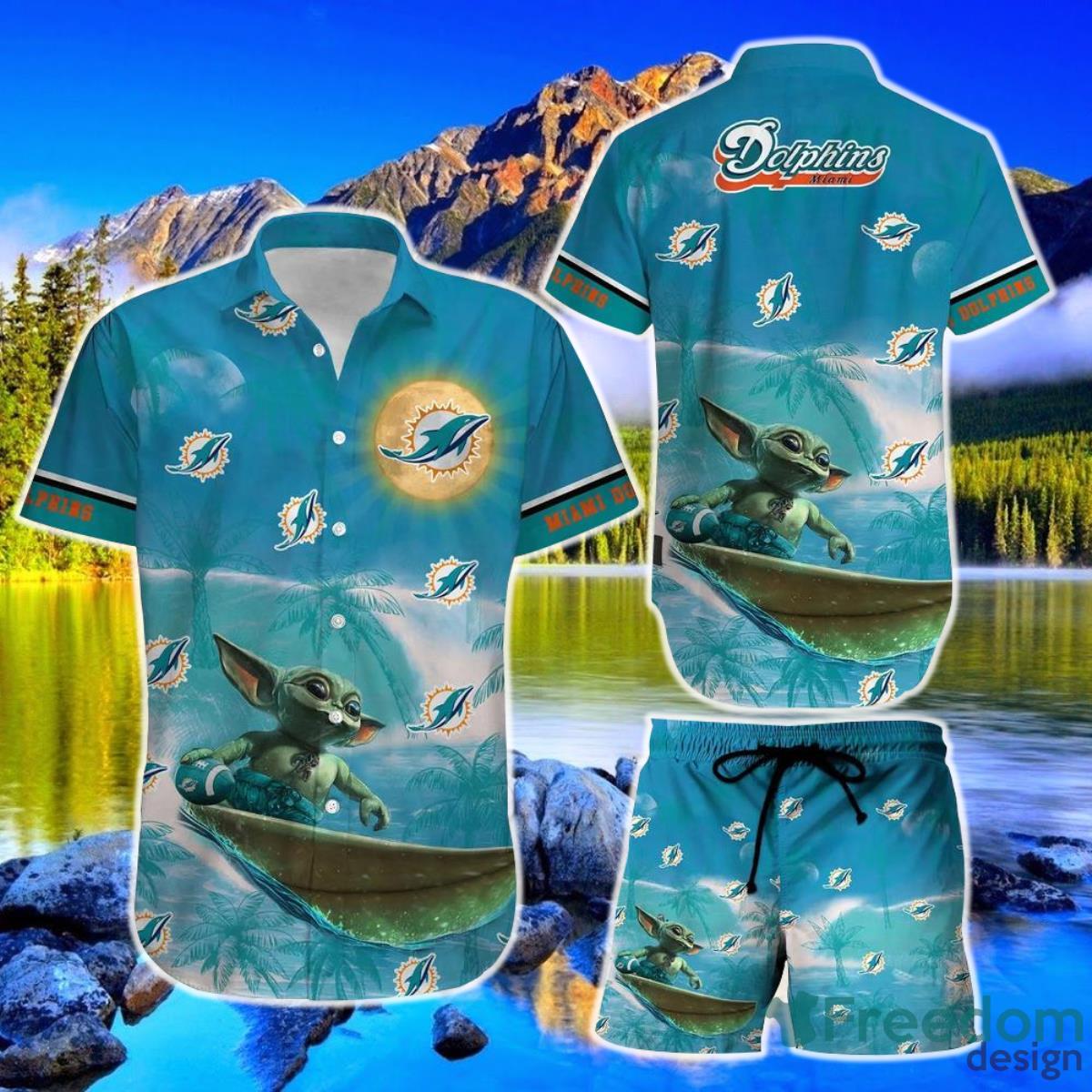 Miami Dolphins Footbal NFL Baby Yoda Hawaiian Shirt And Short Style Summer Gift For Men Women Product Photo 1