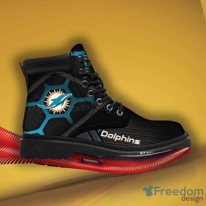 Miami Dolphins Leather Tim Boots Best Gift  For Fans Men - Miami Dolphins Leather Tim Boots Best Gift For Fans