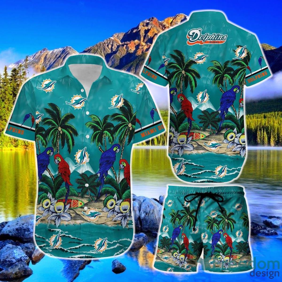 Miami Dolphins NFL Football Hawaiian Shirt And Short Graphic Summer Tropical Pattern Product Photo 1