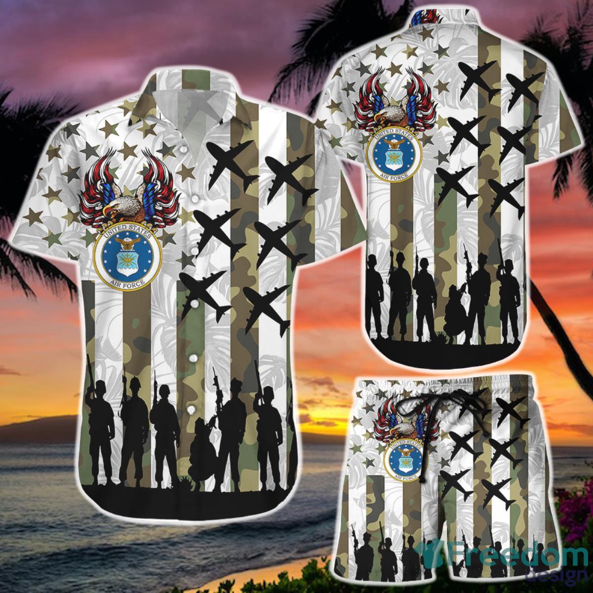 Military Hawaiian Shirt And Short 4th Of July Military US Air Force Navy Product Photo 1