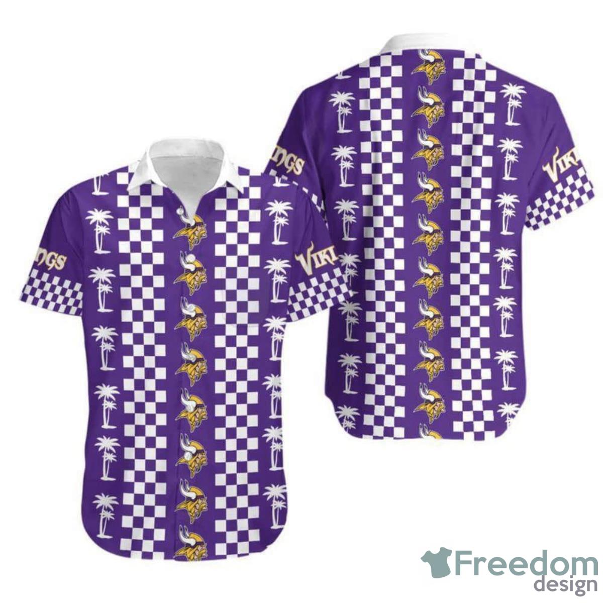 Minnesota Vikings Logo And Coconut Trees Hawaiian Shirt Perfect Gift Product Photo 1