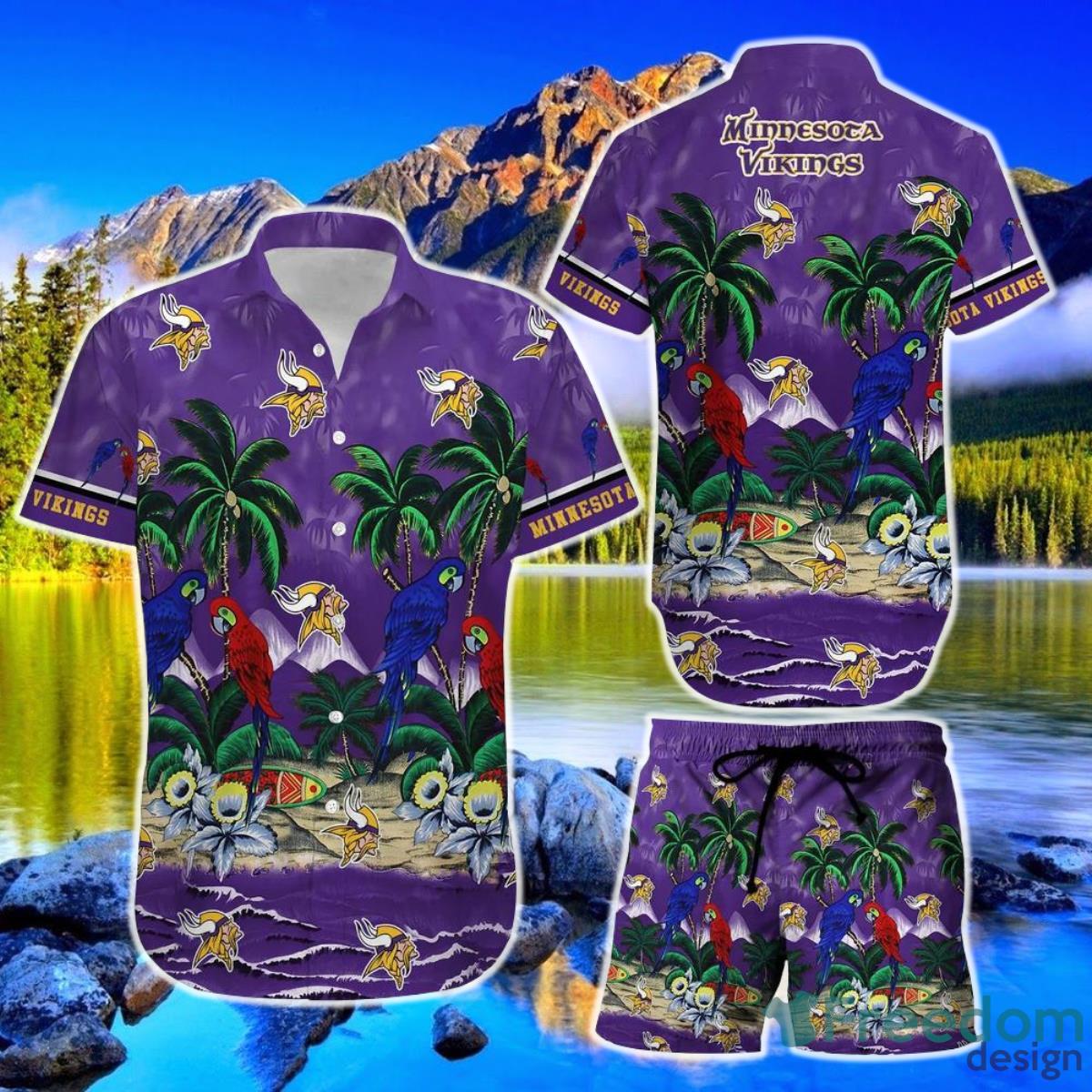 Minnesota Vikings NFL Football Hawaiian Shirt And Short Graphic Summer Tropical Pattern Product Photo 1