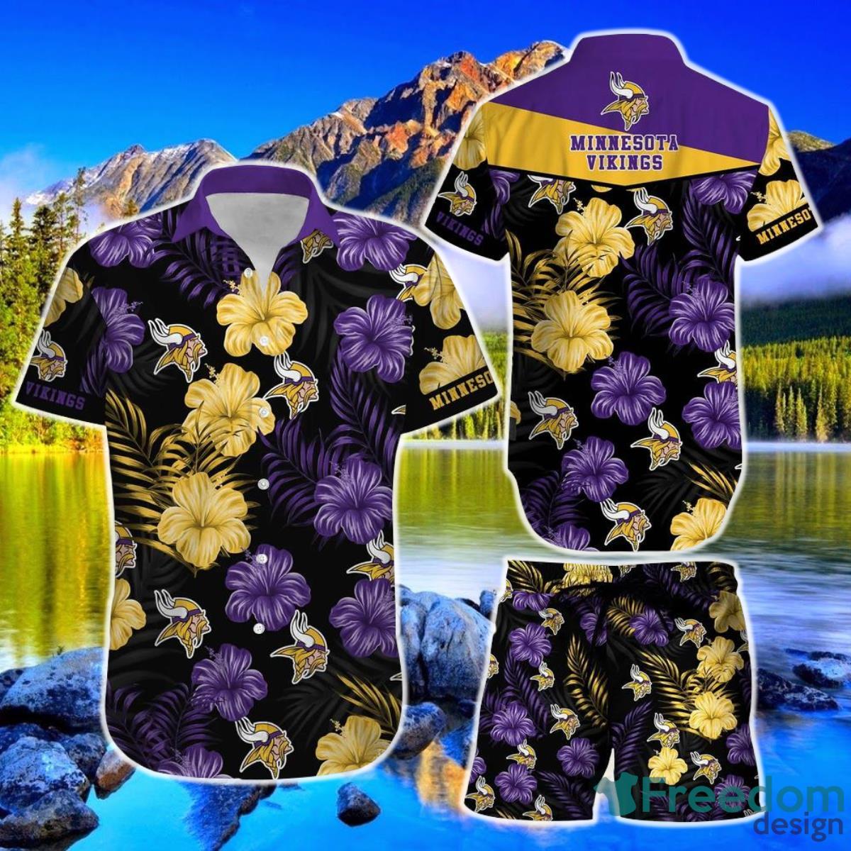 Minnesota Vikings NFL Football Hawaiian Shirt Short Summer With Flower Graphic Retro Sunset Hawaii Product Photo 1