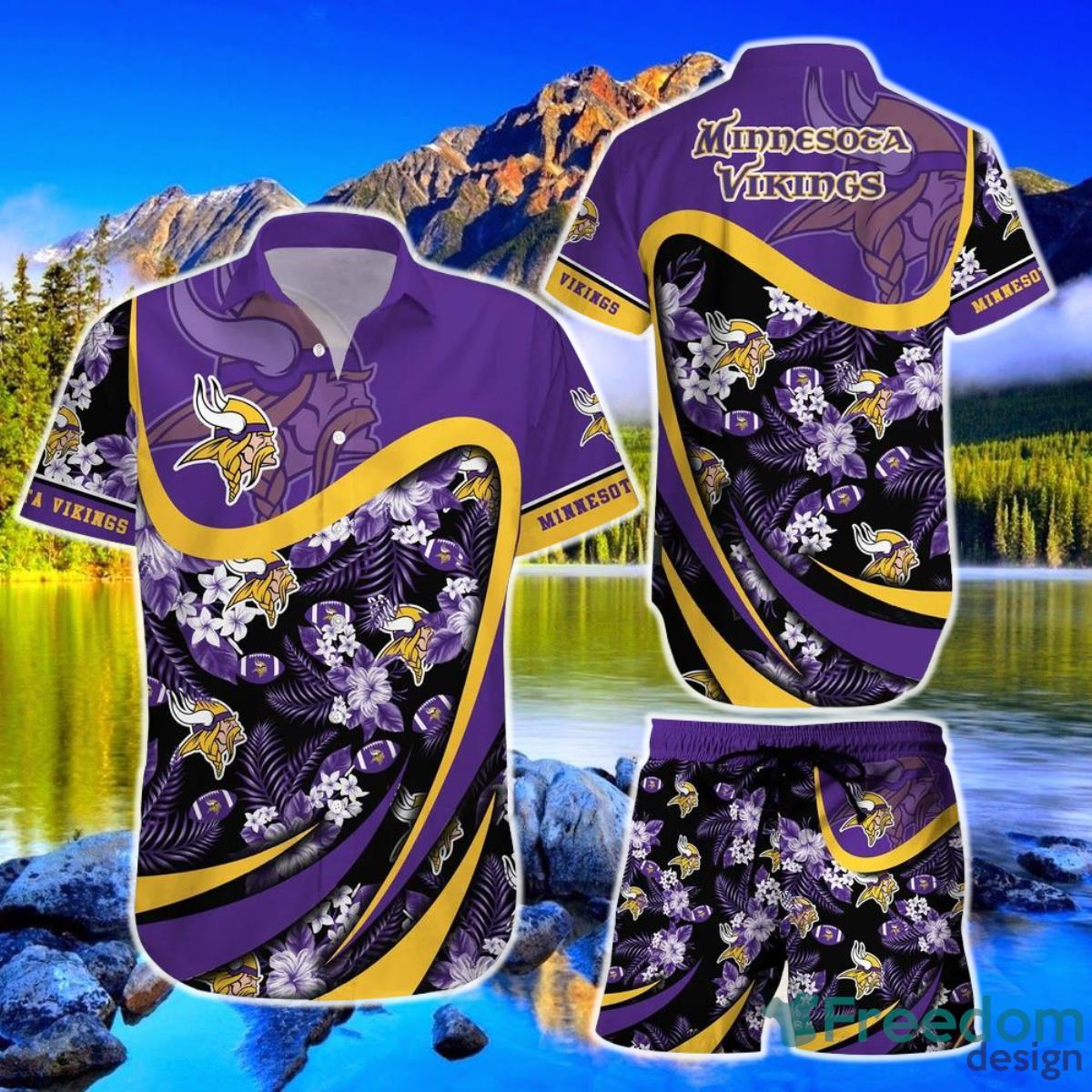 Minnesota Vikings NFL Hawaiian Shirt And Short Tropical Pattern Beach Shirt New Gift For Sports Fans Product Photo 1