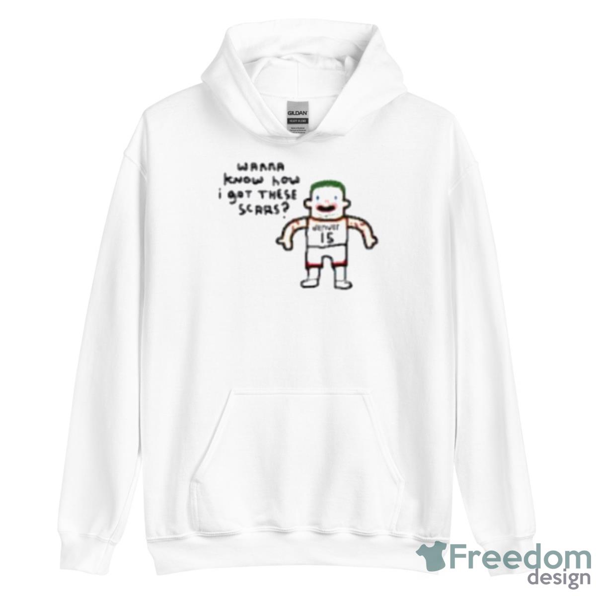 NBA Denver Nugget Nikola Jokic Joker Wanna Know How I Got These Scars Shirt - Unisex Heavy Blend Hooded Sweatshirt NBA Denver Nugget Nikola Jokic Joker Wanna Know How I Got These Scars Shirt - Unisex Heavy Blend Hooded Sweatshirt
