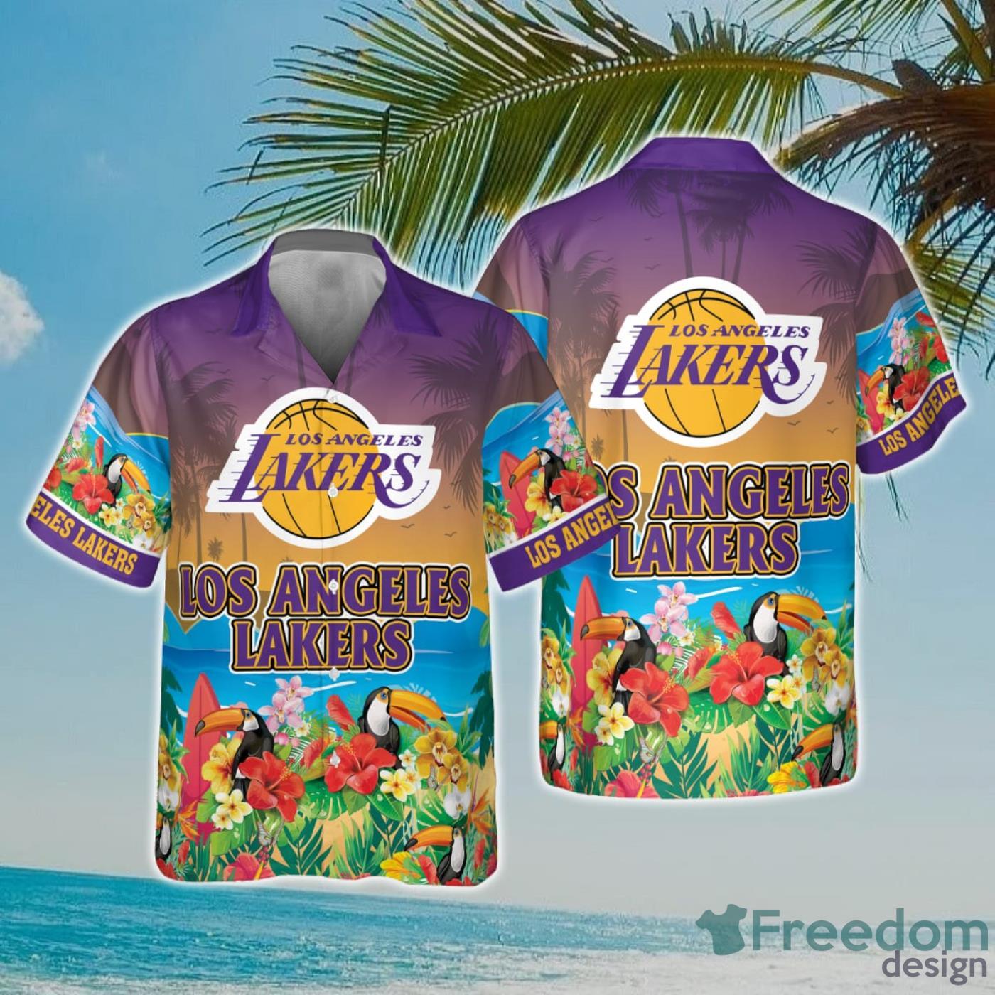 NBA Los Angeles Lakers And Toucan Beach Hawaiian Shirt Product Photo 1