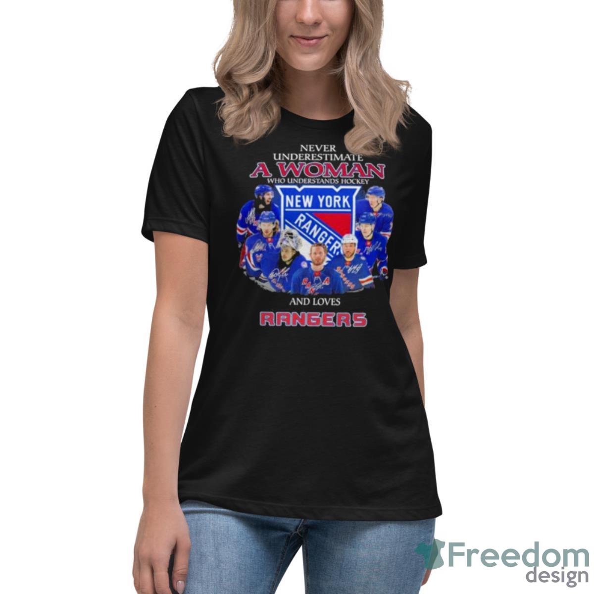 Never Underestimate A Woman Who Understands Hockey And Love New York Rangers 2023 Shirt - Womens Relaxed Short Sleeve Jersey Tee Never Underestimate A Woman Who Understands Hockey And Love New York Rangers 2023 Shirt - Womens Relaxed Short Sleeve Jersey Tee