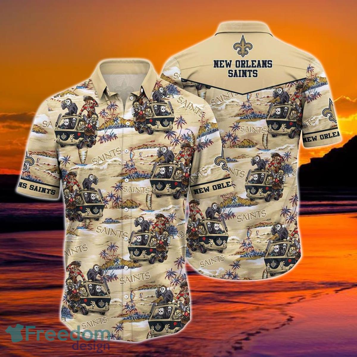 New Orleans Saints Mens Hawaiian Outfits 2 Piece Button Down Shirt Summer  Shorts